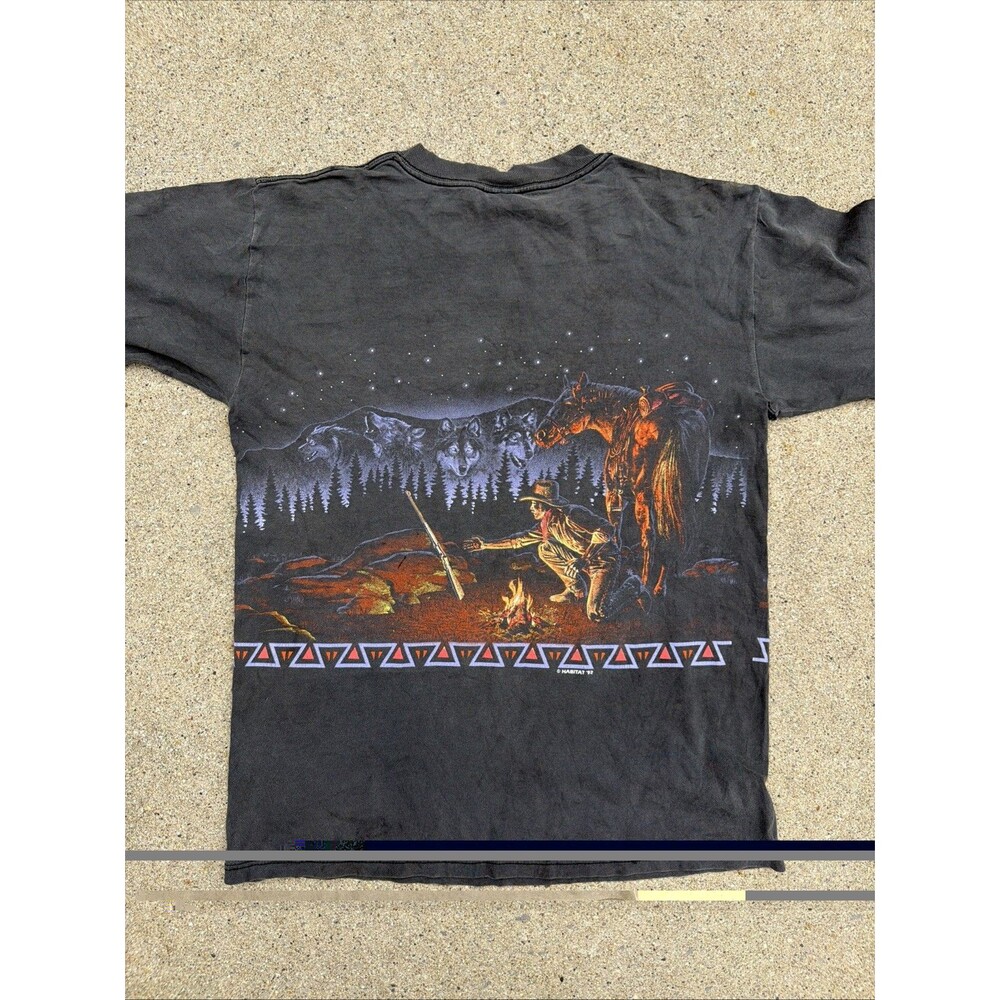 Vintage Cowboy Horse Wolf Camp Fire Jackson Hole Shirt Single Stitch Size M